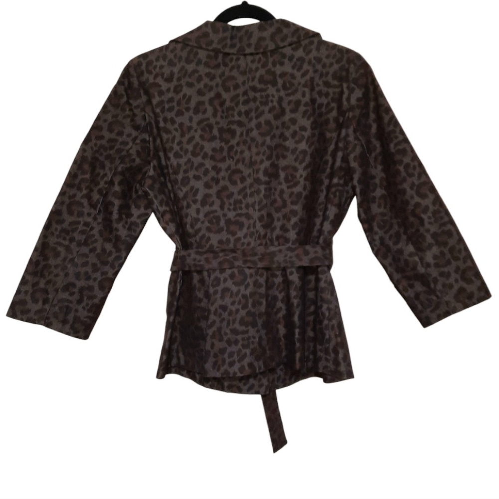 SANDRO Sportswear Leopard Blazer Tie Belt Button Front Grey Black Brown S - Picture 3 of 6
